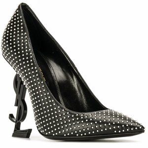 Opyum 110 YSL Logo Heel Leather Pump with Studs